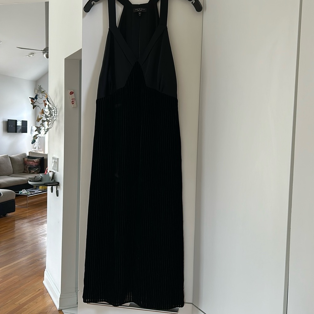 Rag and bone ruby midi slip dress black velvet stripes in size 8